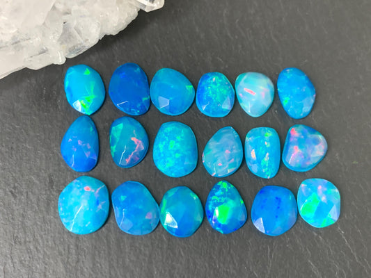 Faceted Blue Ethiopian Opal 8-9mm long cabochon