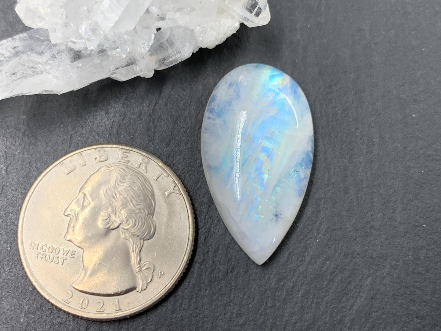 Rainbow Moonstone pear 28x16x7mm cabochon
