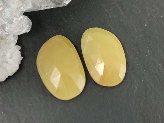 Faceted Yellow Sapphire pair 9x15x3mm cabochon