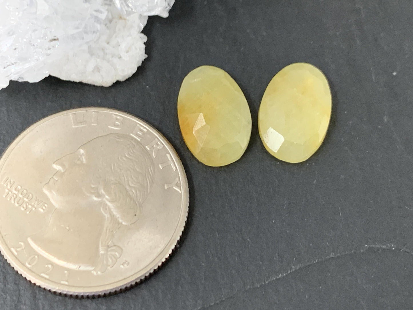 Faceted Yellow Sapphire pair 9x13x3mm cabochon
