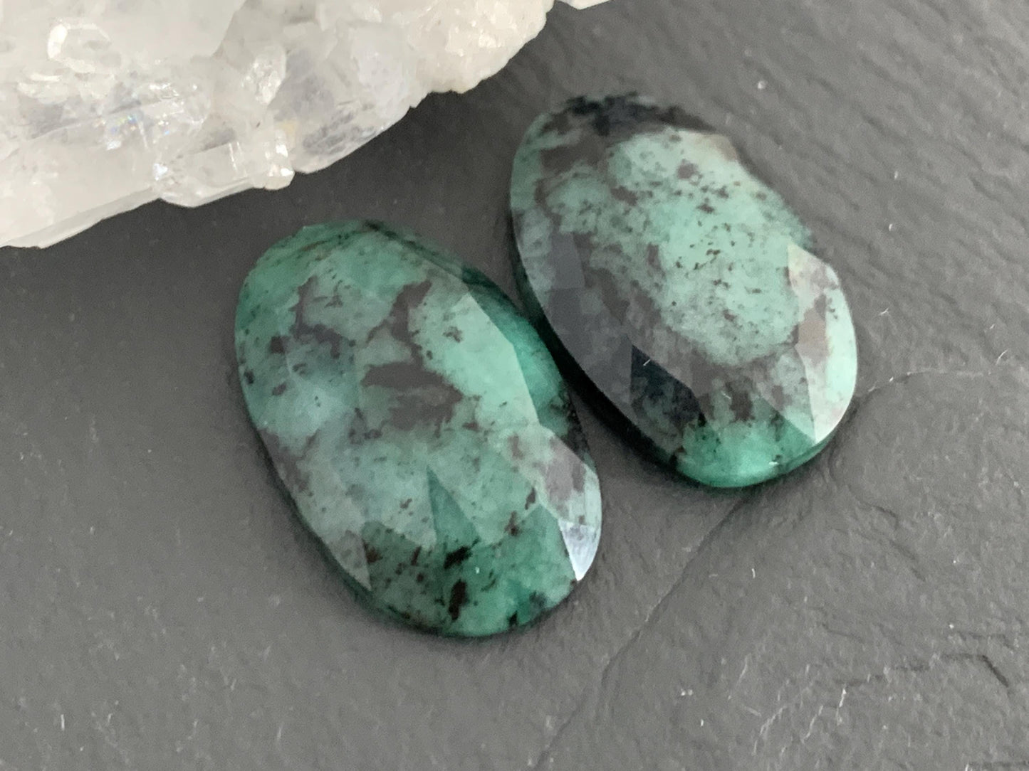 Faceted Emerald Pair 13x20x4.5mm cabochon