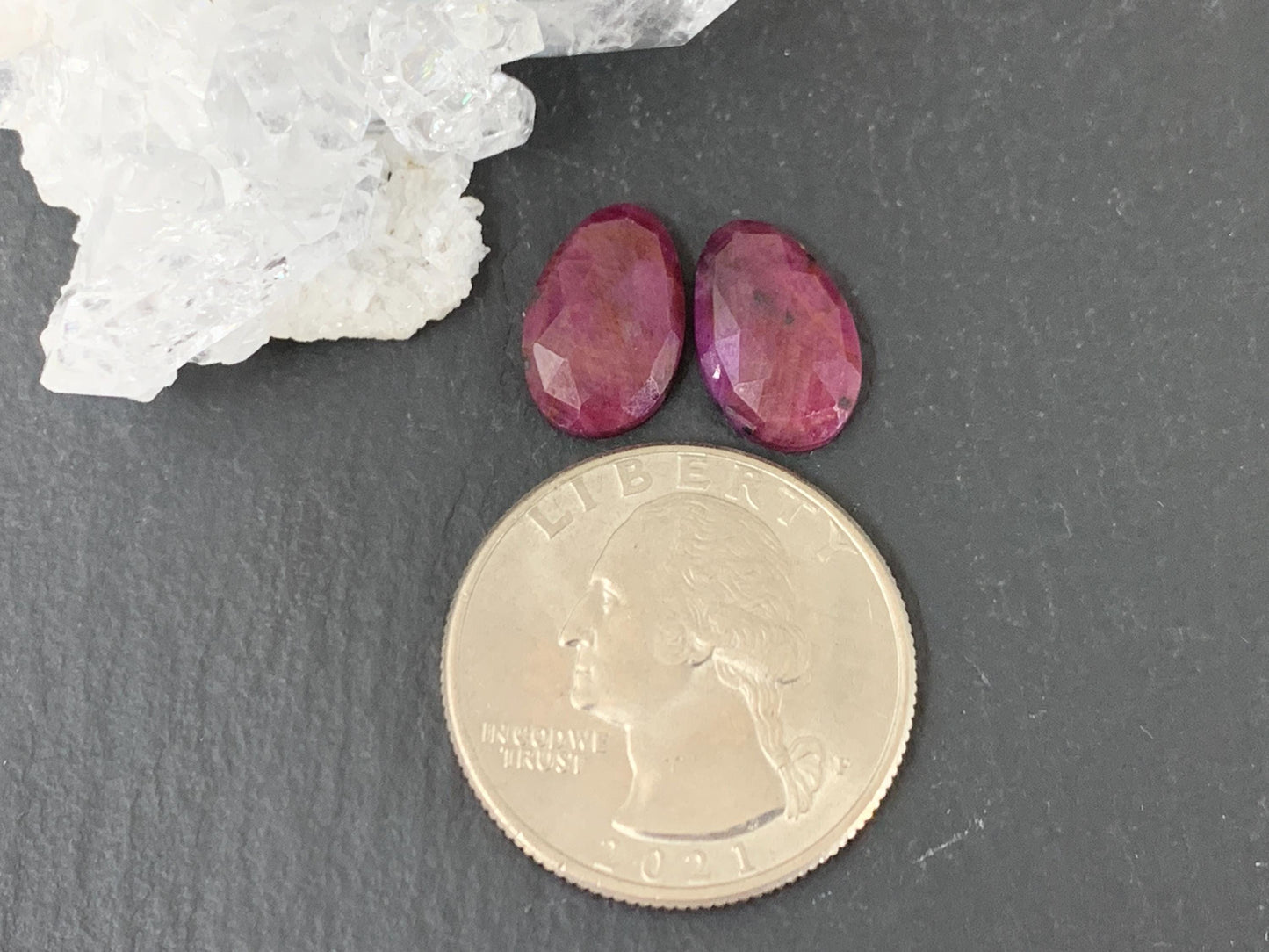 Faceted Ruby pair 8x13x3mm cabochon