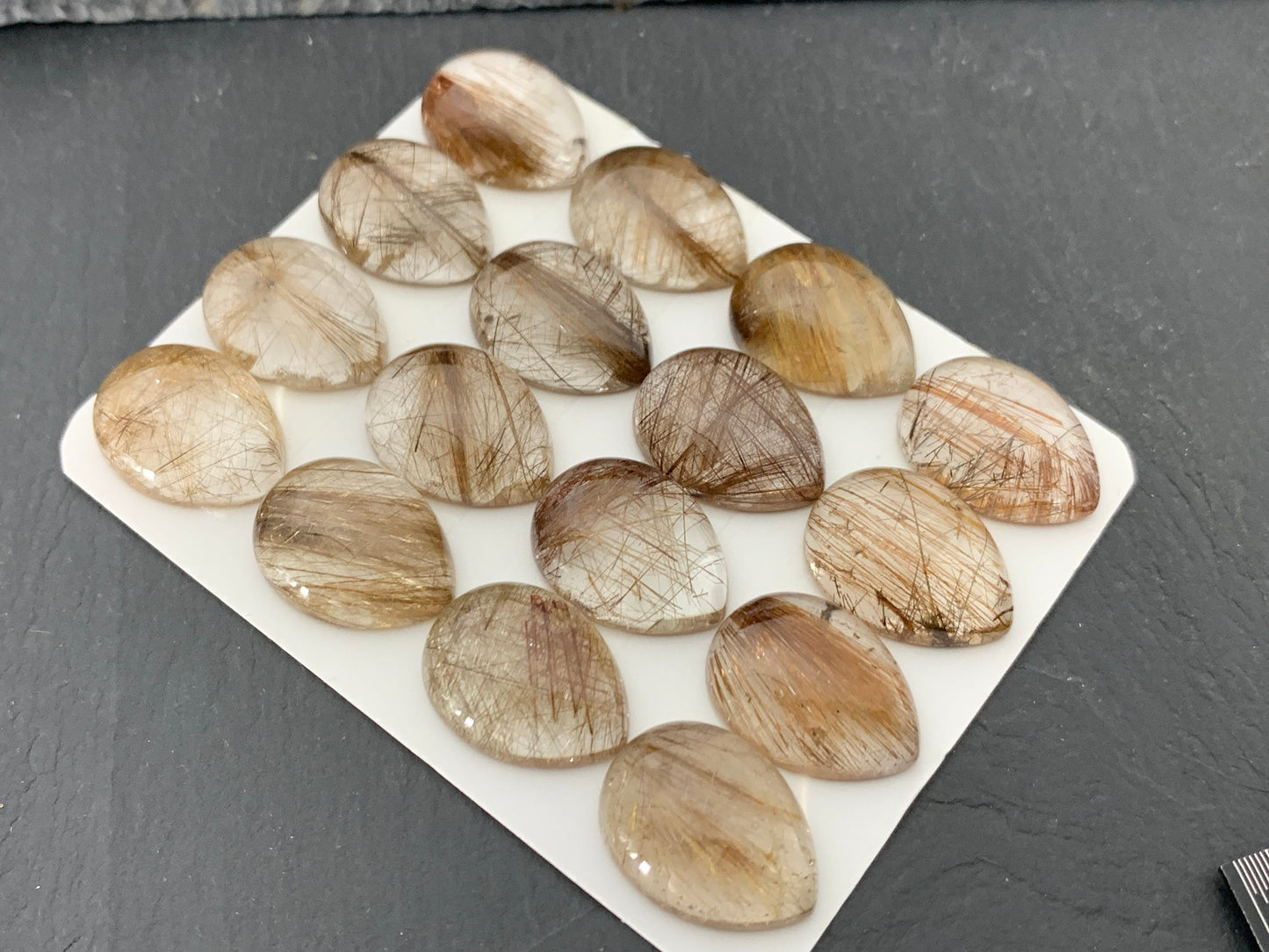 Rutilated Quartz pear 15x20mm cabochon - Calibrated cabochons