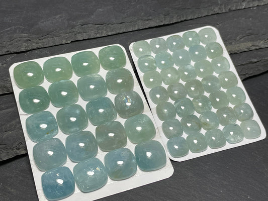 Aquamarine square cushion cabochon 15mm, 10mm - Calibrated cabochons