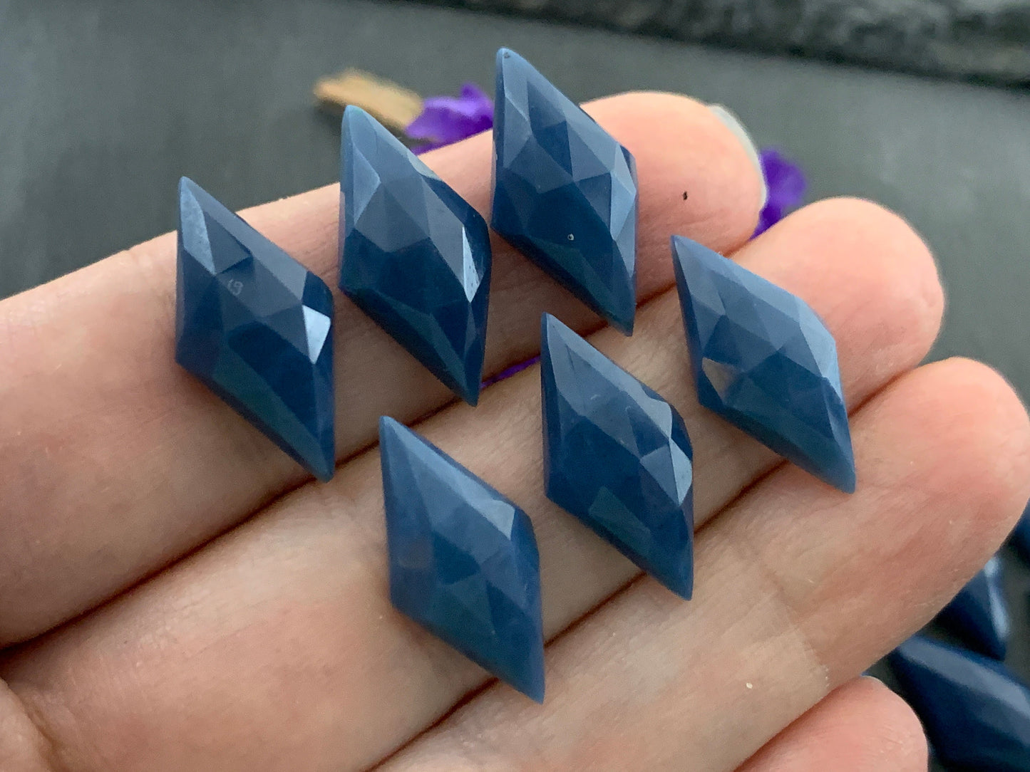 Faceted Blue Opal rhombus 10x20mm cabochon