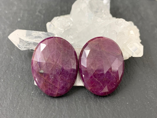 Faceted Ruby pair 14x18x4mm cabochon