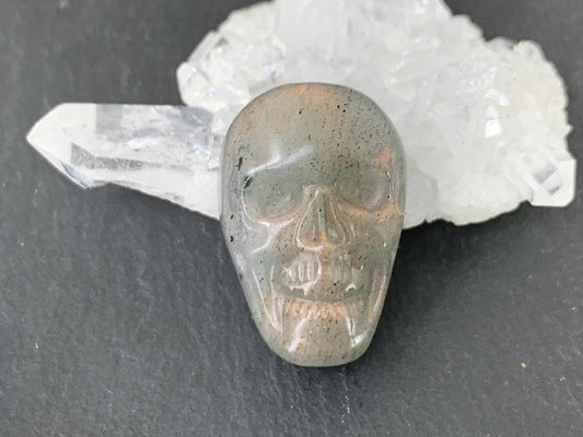 Labradorite Skull Cabochon 14x21mm - Natural Green Gemstone, Hand Carved
