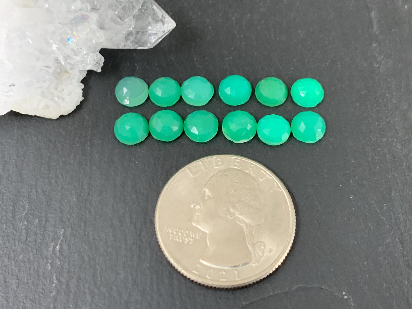 Faceted Chrysoprase round 6mm cabochon