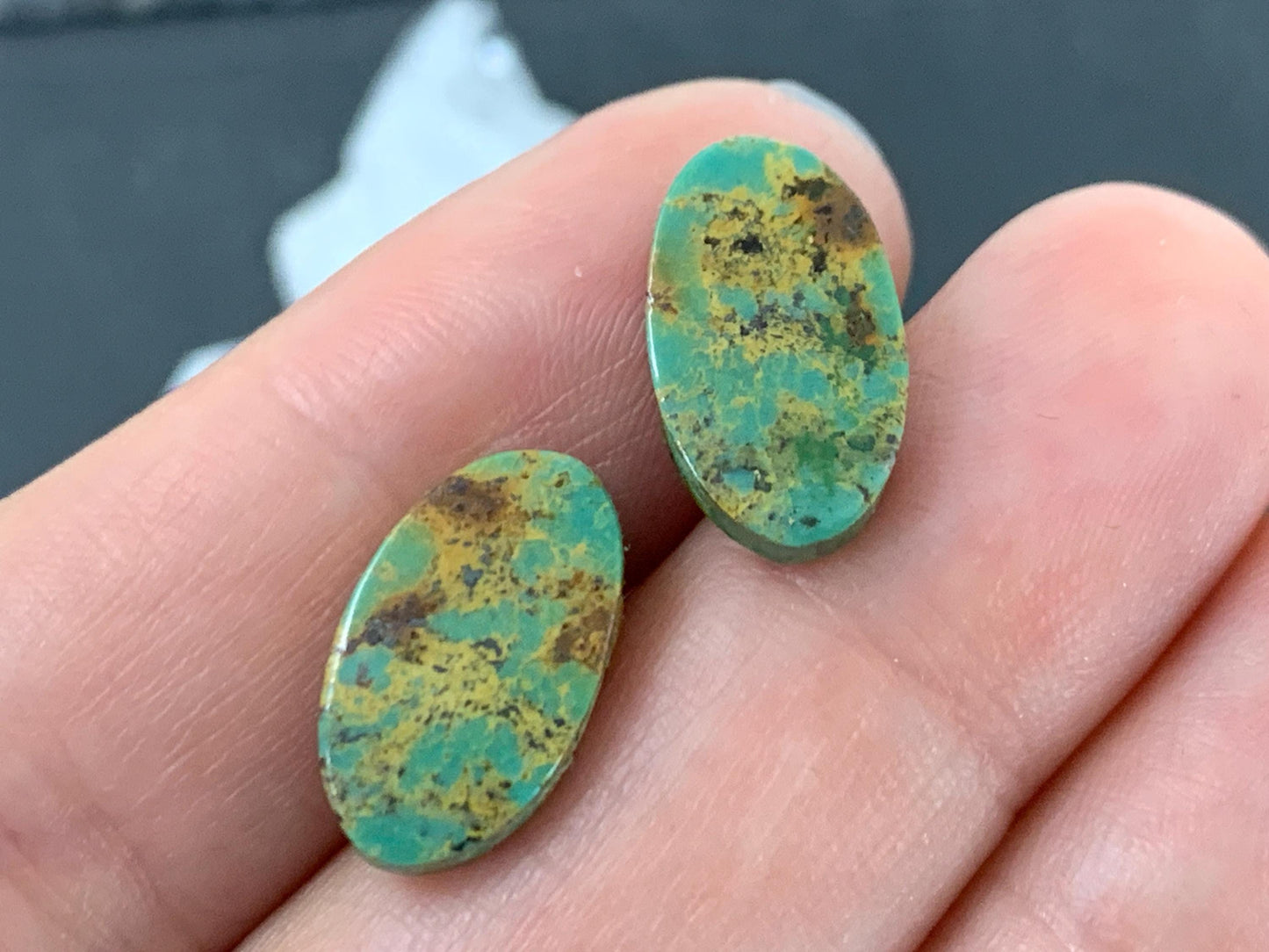 Tibetan Turquoise Pair 9x14mm Cabochon - Hand Cut Cabochon