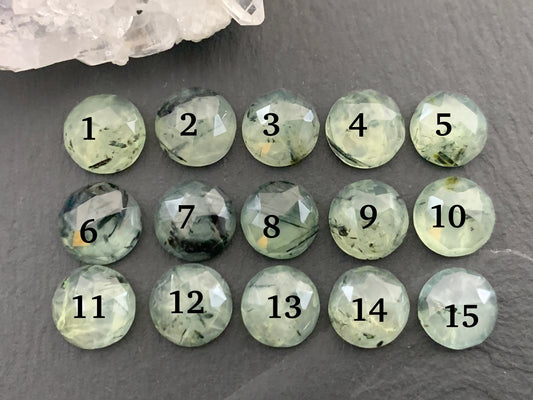 Faceted Prehnite round 10mm cabochon