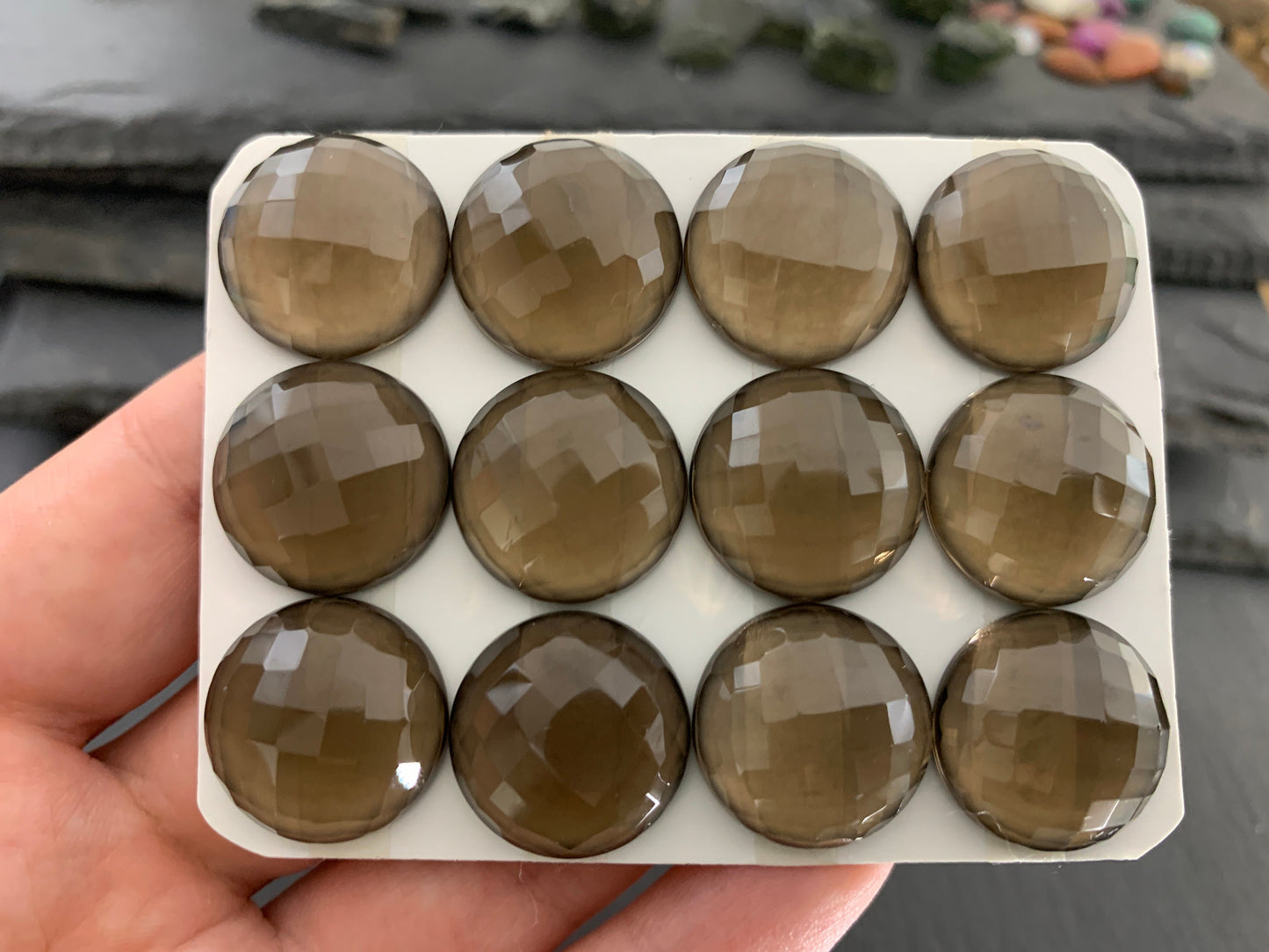Faceted Smokey Quartz round 18mm cabochon - Calibrated cabochons