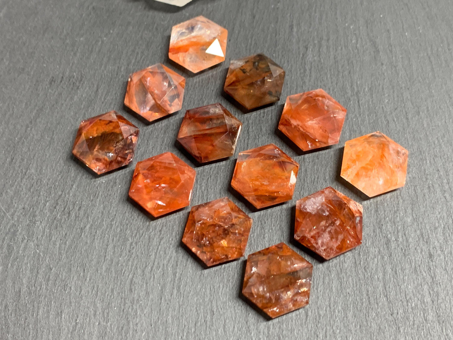 Fire Quartz hexagon 18x21mm faceted from both sides - not a cabochon