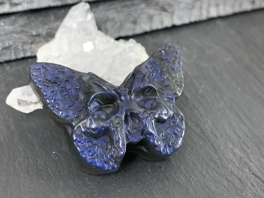 Labradorite Ghost Face Carving – Hand Carved Gemstone Flat Back Butterfly Gift