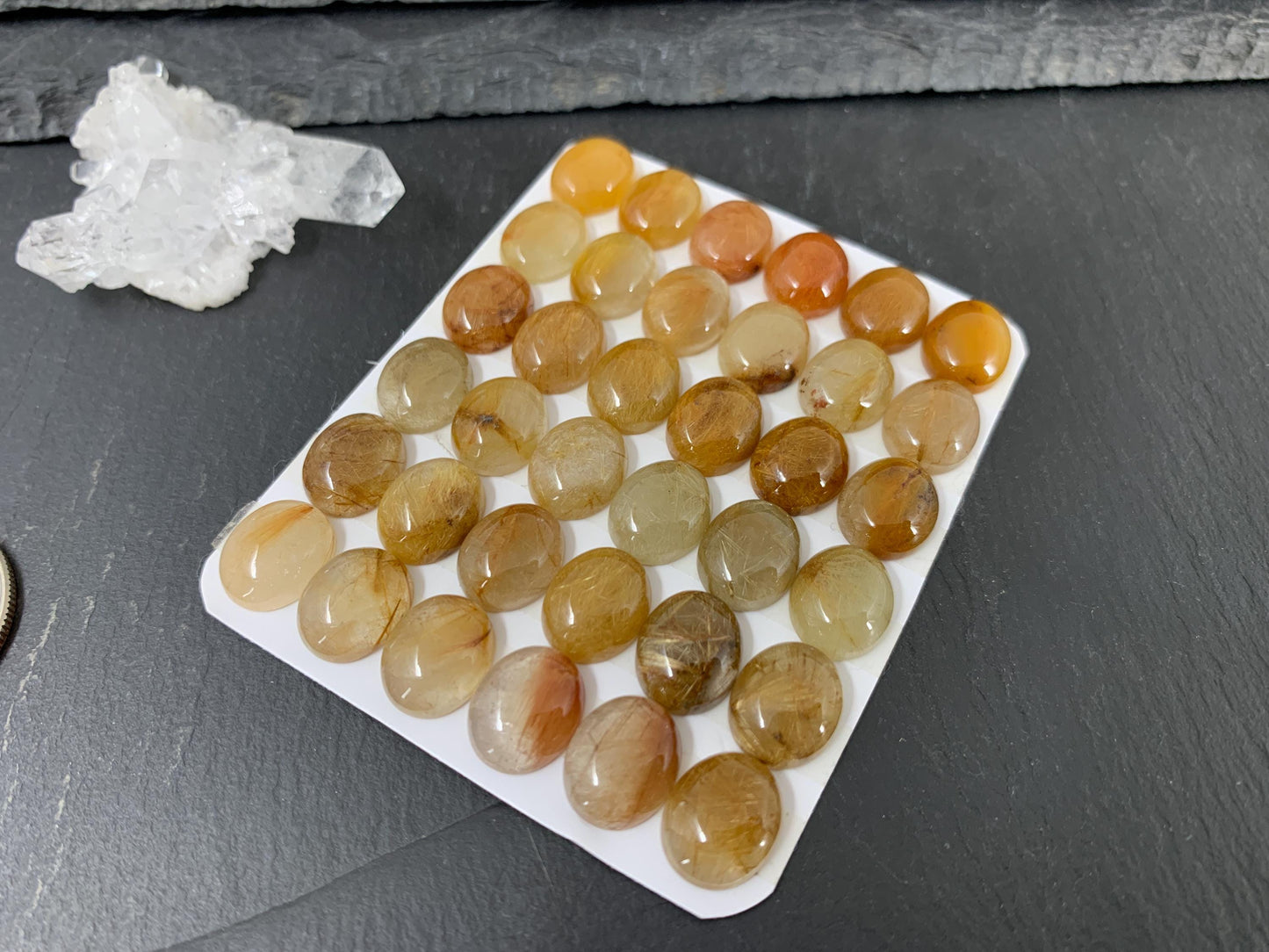 Gold Rutilated Quartz oval 10x12mm cabochon - Calibrated cabochons