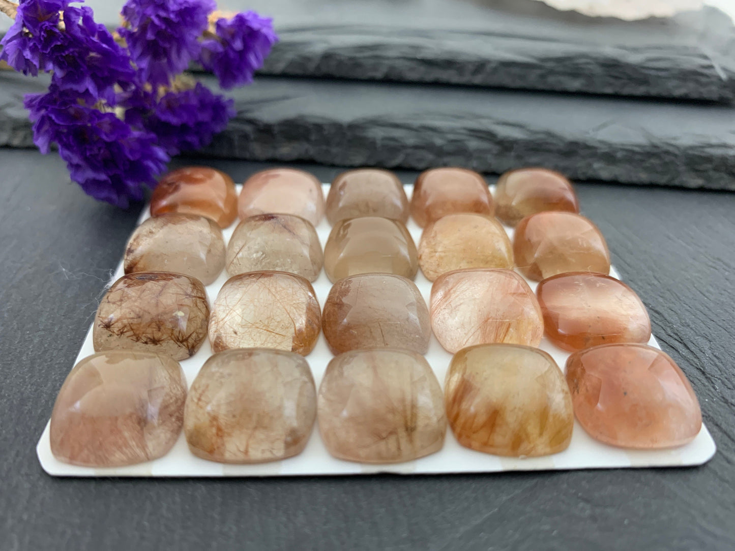 Rutilated Quartz square 15x15mm cabochon - Calibrated cabochons