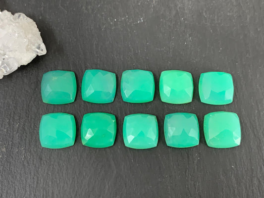 Faceted Chrysoprase Cabochon - 12mm Square Green Gemstone for Jewelry Making
