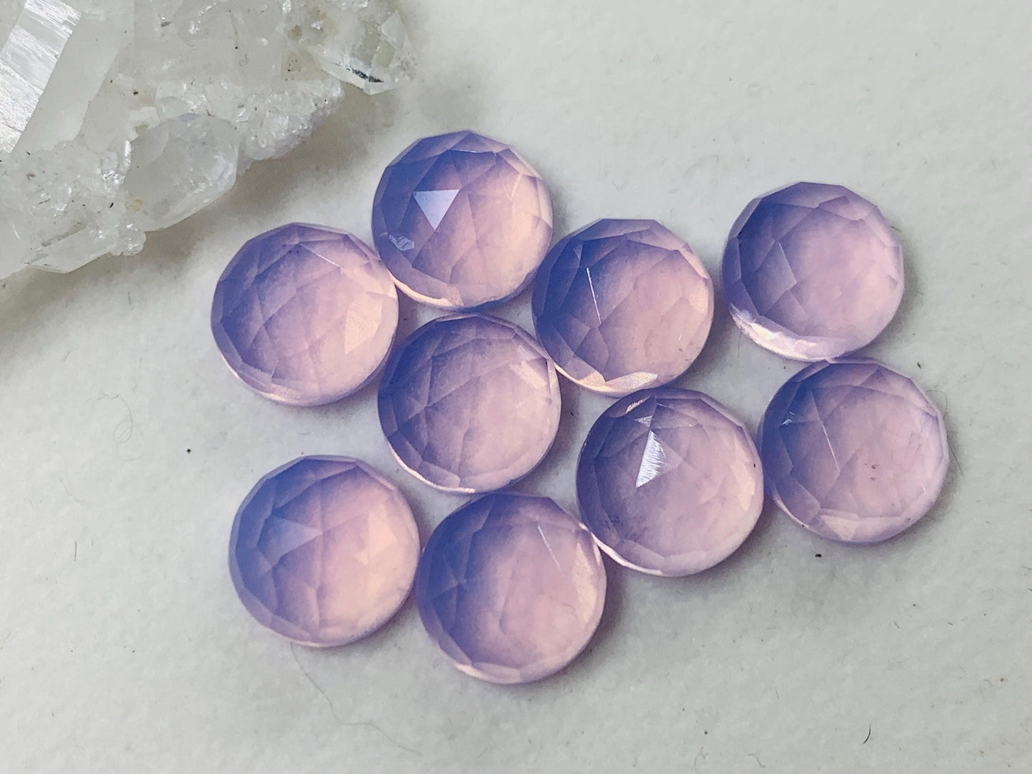 Faceted Lavender Quartz round 10mm cabochon - Lab created