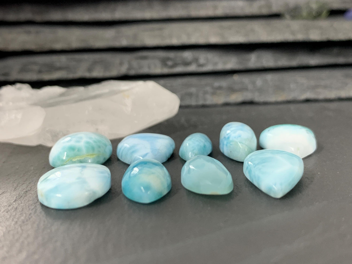 Larimar pear, oval, marquise 18mm long cabochon
