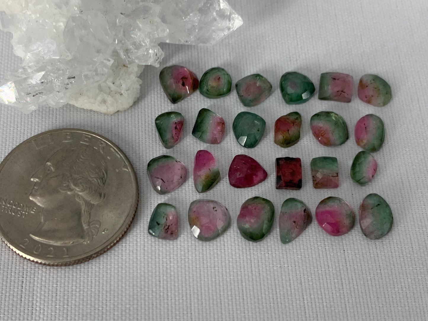 Faceted Watermelon Tourmaline 5-8mm long cabochon- Second quality cabochons