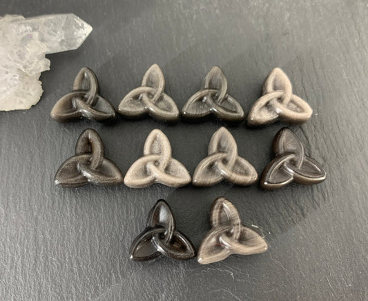 Silver Obsidian reuleaux triangle 15x17mm carving