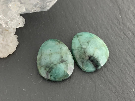Faceted Emerald Pair 12x15x4mm cabochon