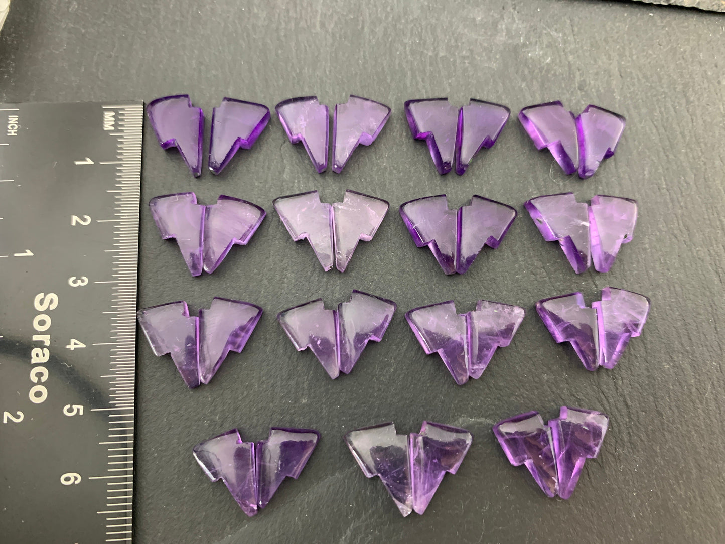 Amethyst lightning bolt pair 9x13mm cabochon