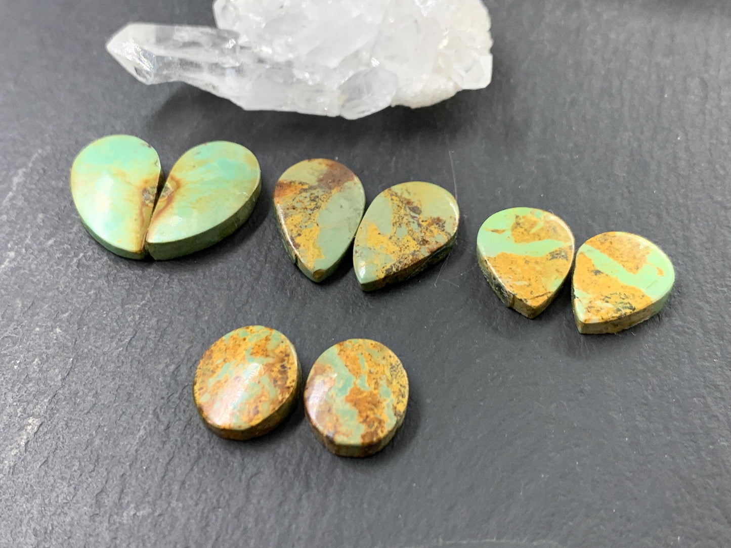 Tibetan Turquoise Pair 12-16mm long Cabochon - Hand Cut Cabochon