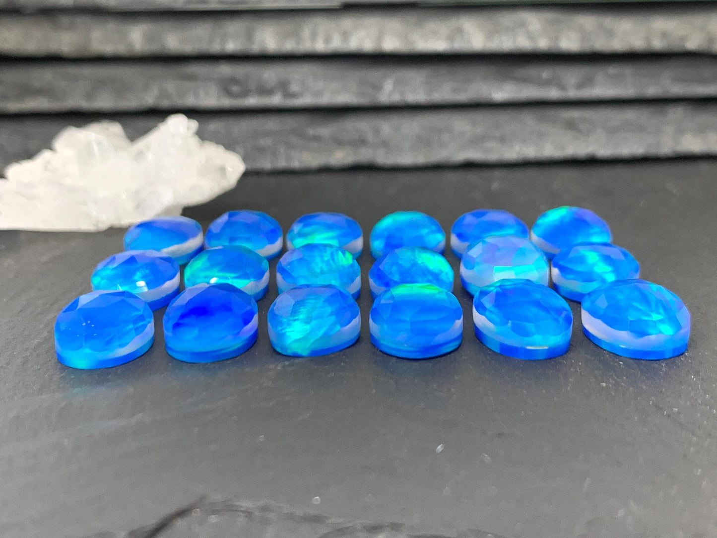 Faceted Aurora Opal oval 10x14mm cabochons - Doublet cabochons