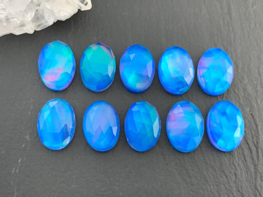 Faceted  Aurora Opal oval 10x14mm cabochons - Doublet cabochons