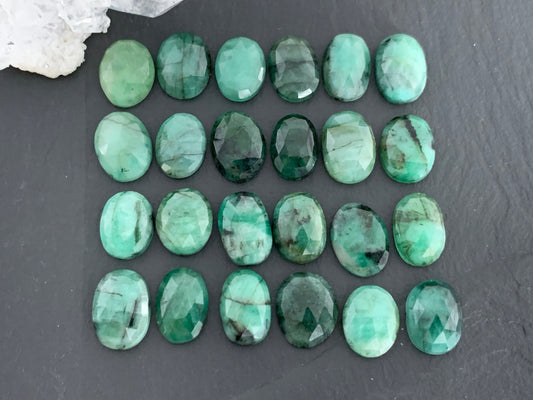 Faceted  Emerald oval 13mm long cabochon