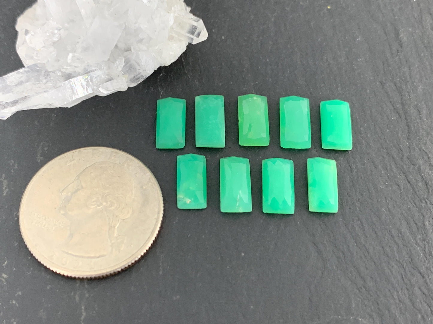 Faceted Chrysoprase rectangle 5x10mm cabochon