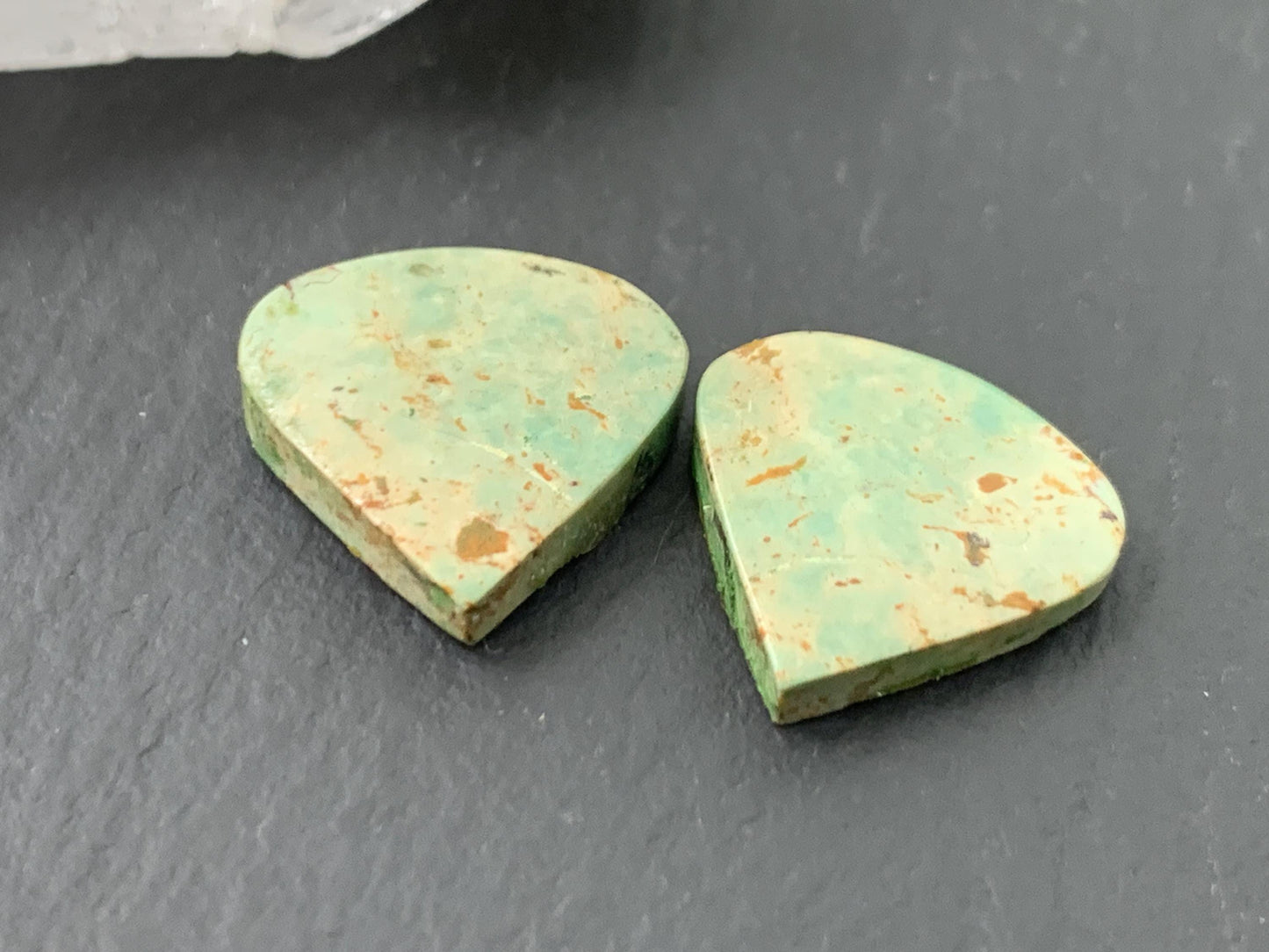 Tibetan Turquoise Pair 13x14mm Cabochon - Hand Cut Cabochon