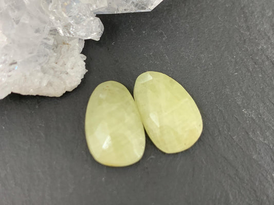 Faceted Yellow Sapphire pair 9x14x4mm cabochon