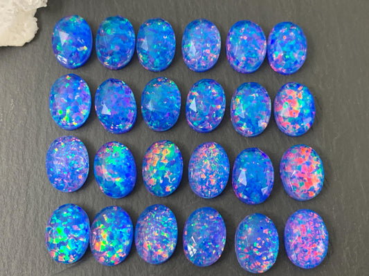 Faceted Aurora Opal oval 10x14mm cabochons - Doublet cabochons