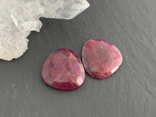 Faceted Ruby pair 12x13x3mm cabochon