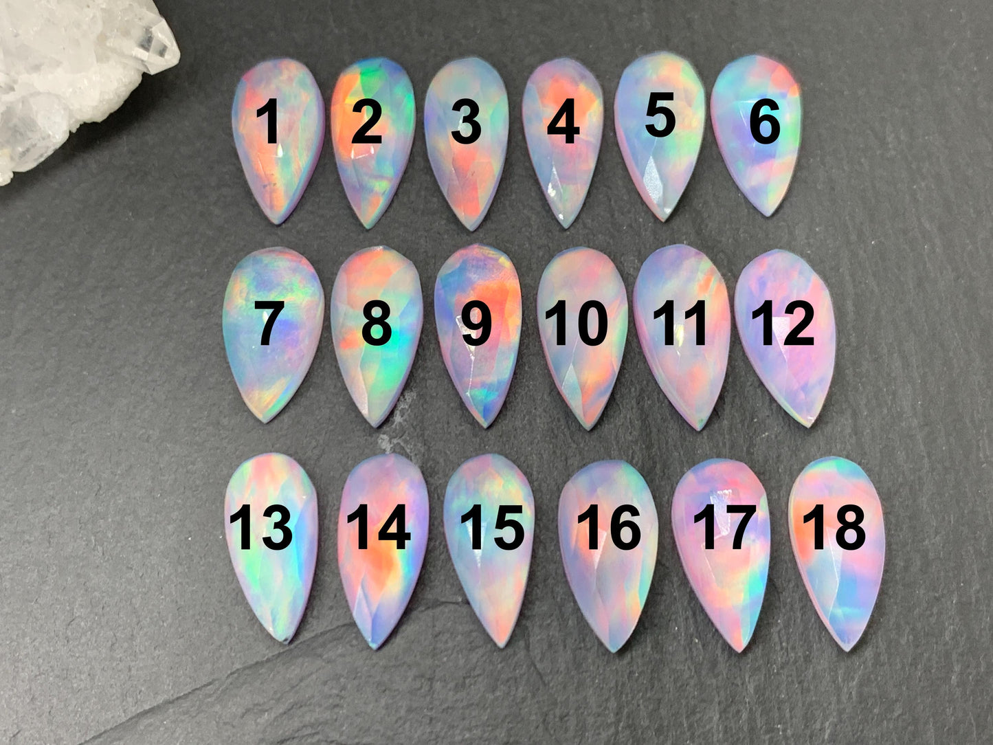 Faceted  Aurora Opal pear 7x15mm cabochon - Doublet cabochons - man made Opal