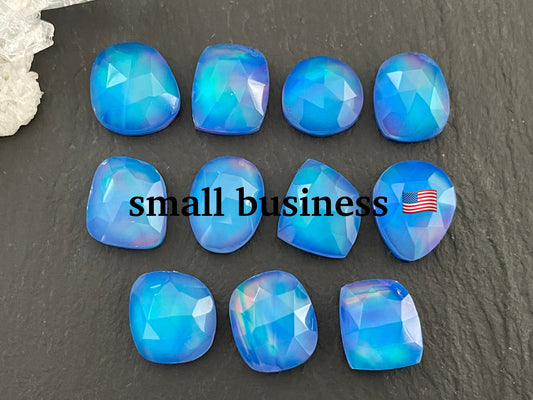 Faceted Aurora Opal 11-12mm long cabochon - Doublet cabochons