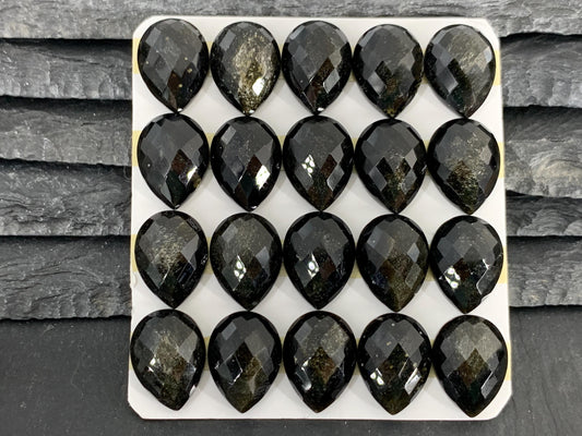 Faceted Gold Obsidian pear 12x16mm cabochon