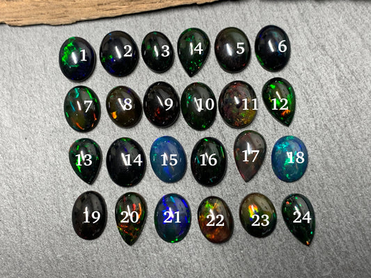 Black Ethiopian Opal 11-13mm long cabochon - pear, oval