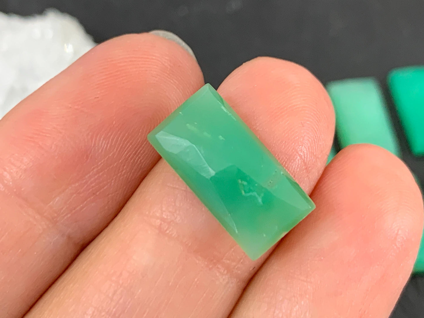Faceted Chrysoprase Cabochon – 8x16mm Rectangle Green Gemstone for Unique Jewelry Making