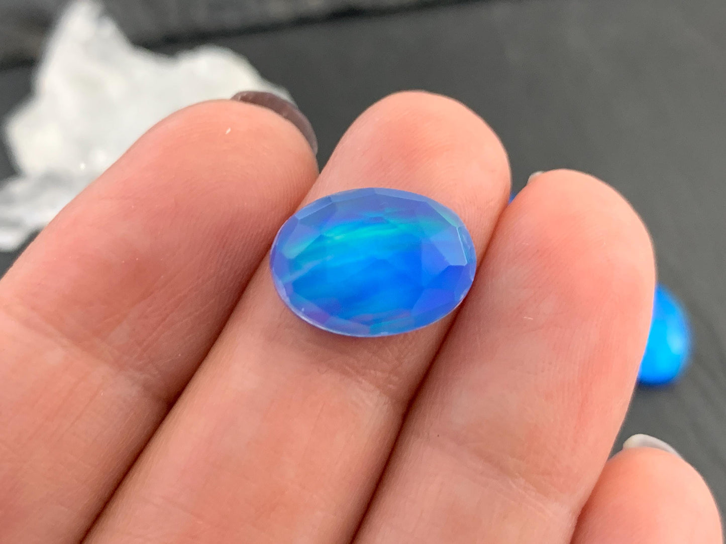 Faceted  Aurora Opal oval 10x14mm cabochons - Doublet cabochons