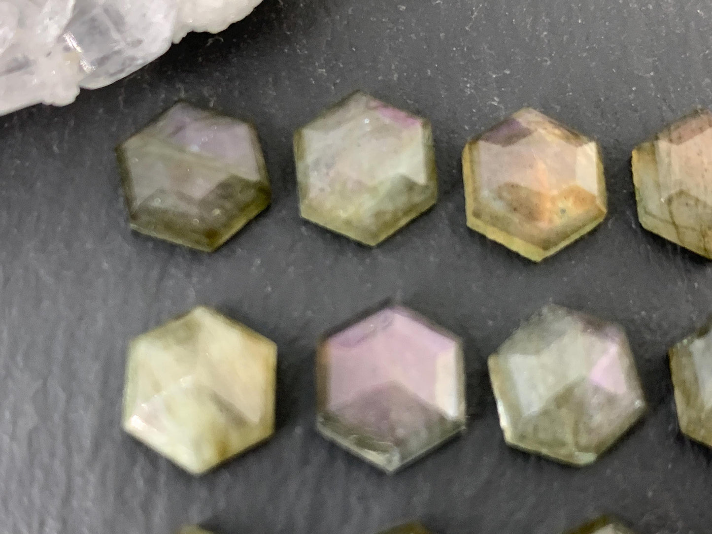 Faceted Labradorite hexagon 8mm cabochon