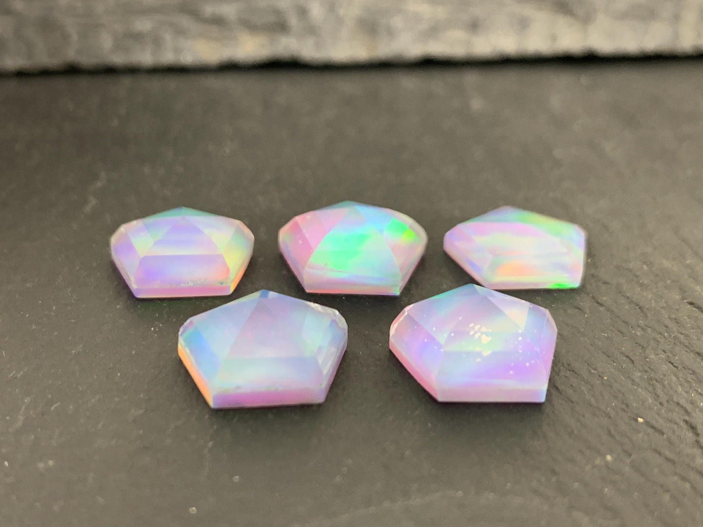 Faceted  Aurora Opal hexagon 12mm cabochon - Doublet cabochons - man made Opal *