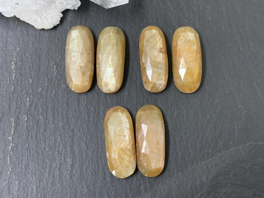 Discounted faceted Yellow Sapphire oval 8x20mm cabochon - Pair of cabochons