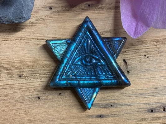 Labradorite Crystal Carving Merkaba Star All Seeing Eye Gift Art