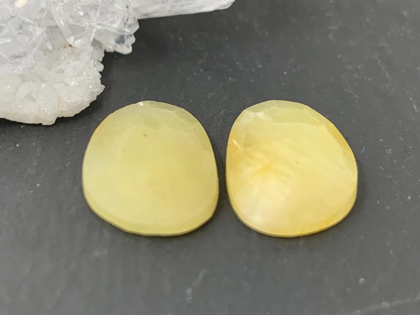 Faceted Yellow Sapphire pair 11x16x3mm cabochon
