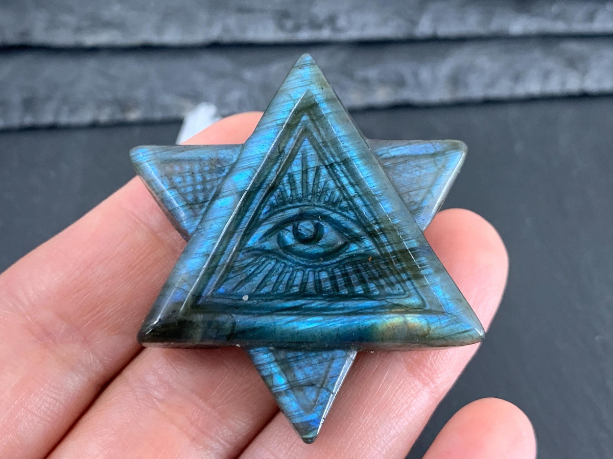 Labradorite All Seeing Eye 45x41mm Carving - Hand Carved Labradorite