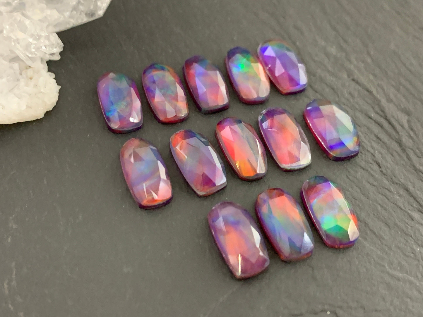 Faceted Aurora Opal oval 6x12mm cabochon - Doublet cabochon
