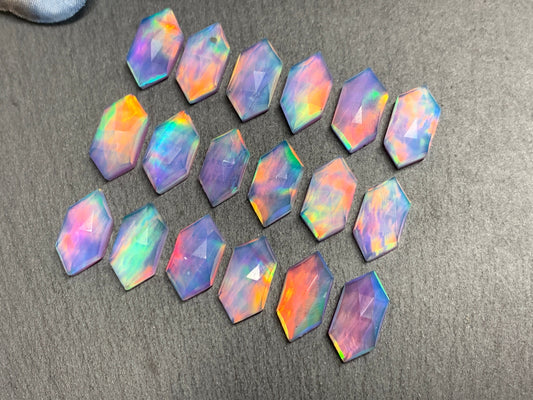 Faceted Aurora Opal long hexagon 8x16m cabochon - Doublet cabochons