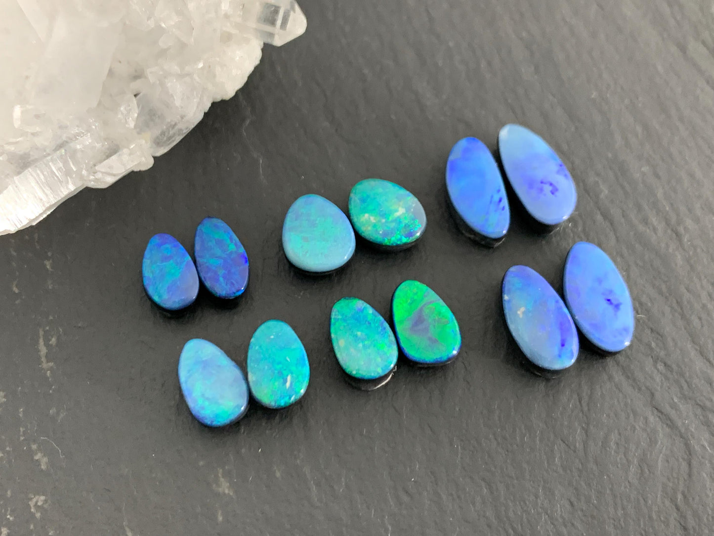 Australian Opal doublet 7-10mm long cabochon/ Select your pair